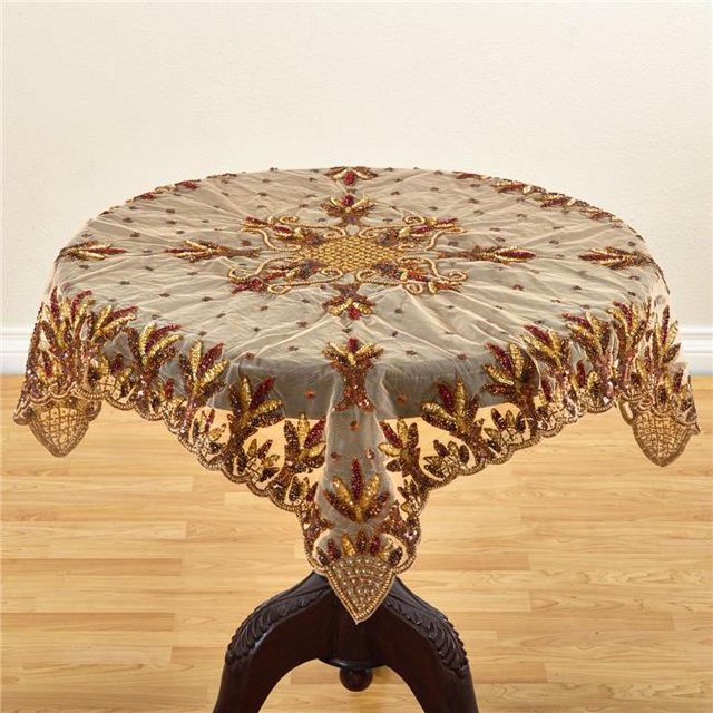 SARO NTB01.BU40S Hand Beaded Design Table Accent Burgundy