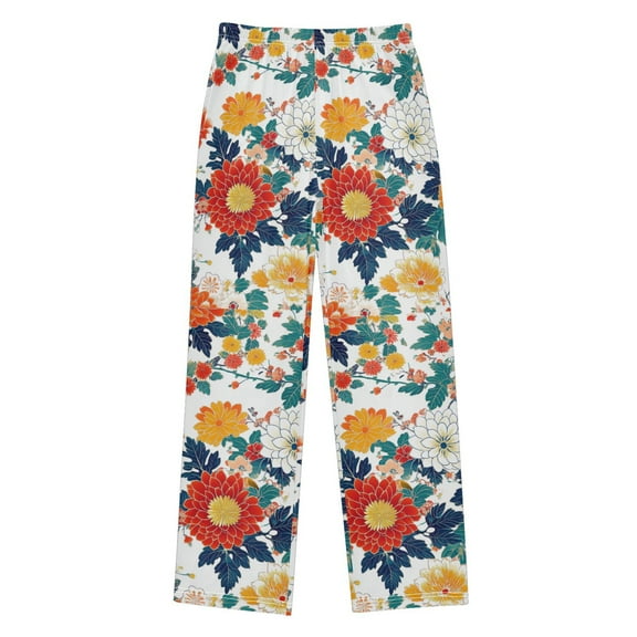 FORMRS Kids Pajama Pants with Pockets Size 6-8Y Boys Lounge Sleep Bottoms, Colorful Flowers Pattern