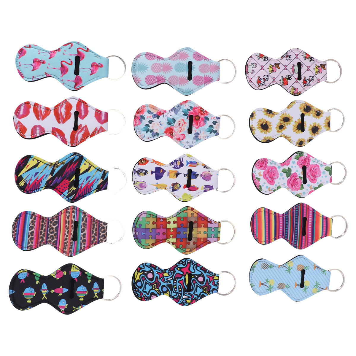 15pcs Lipstick Holder Chapstick Bag with Key Chain Carriers (Mixed