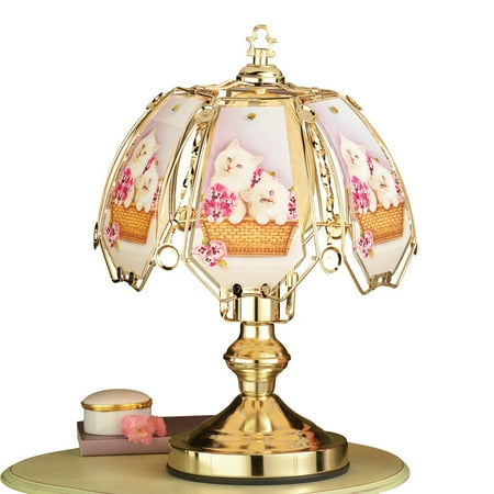 - Adorable Kittens Tabletop Touch Lamp with Gold Base and Accents, 3 Light Settings