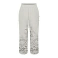 thumbnail image 4 of Stephy Women's Embroidered Floral Print Elastic Belt with Pocket Trousers Side Buttons Cropped Pants Loose Casual Pants Print Straight Pants, White, XL, 4 of 5