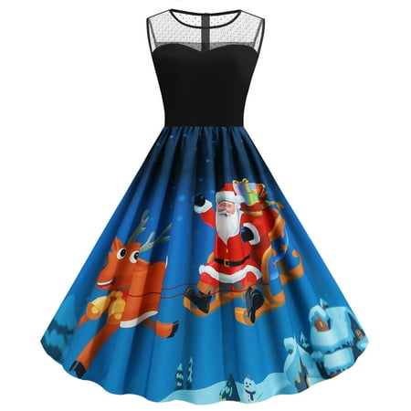 

Red Dress White Dress Women Women s Vintage Crew Neck Mesh Panel Swing Skirt Christmas Print Sleeveless Dress Savings Clearance Deals Maternity Dress for Photoshoot Girls Dresses Blue M