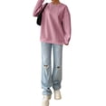 thumbnail image 5 of Xuanfei Women Solid Cable Textured Round Neck Drop Shoulder Long Sleeve Sweatshirt, 5 of 7