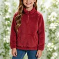 thumbnail image 5 of Xdegoge Girls Fuzzy Fleece Pullover Sweater Quarter Zip Fluffy Sherpa Sweatshirt with Pockets Kids Warm Winter Outwear, Size 7-8, 5 of 6