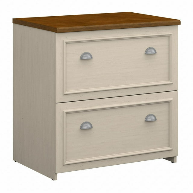 Bush Furniture Fairview 2 Drawer Lateral File Cabinet in Antique White and Tea Maple