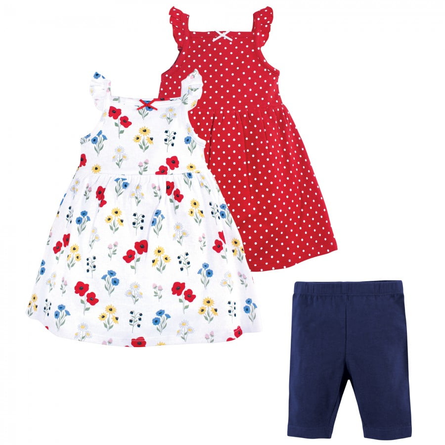 Hudson Baby Infant and Toddler Girl Cotton Dresses and Leggings 3pc Set,  Wildflower, 3-6 Months - Walmart.com