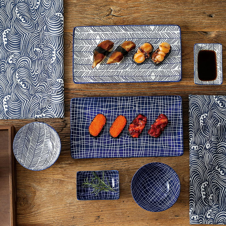 vancasso Haruka Porcelain Sushi Plate Set for 2, Japanese Style