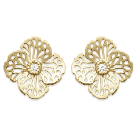 Mystigrey Pansy 18K Gold Plated Plumeria Earrings for Women with Cubic Zirconia