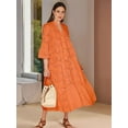 thumbnail image 2 of Women'S 2025 Lace Eyelet Embroidery Maxi Dress V-Neck Trumpet Sleeve Boho Flowy Swing Dress Orange Color XL, 2 of 7