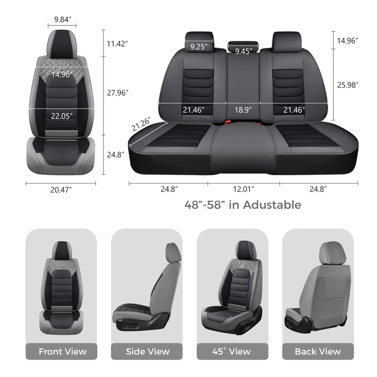 FLORICH Full Set Leather Car Seat Covers, Waterproof Black & Gray photo 7