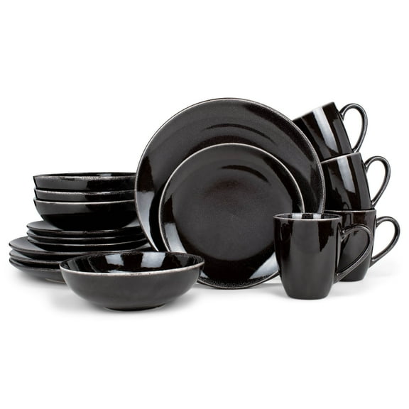 Elanze Designs Reactive Ceramic Dinnerware 16 Piece Set - Service for 4, Black