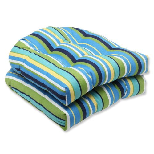 Pillow Perfect Coussin de Siège en Osier Lagon à Rayures Topanga Extérieur Lot de 2