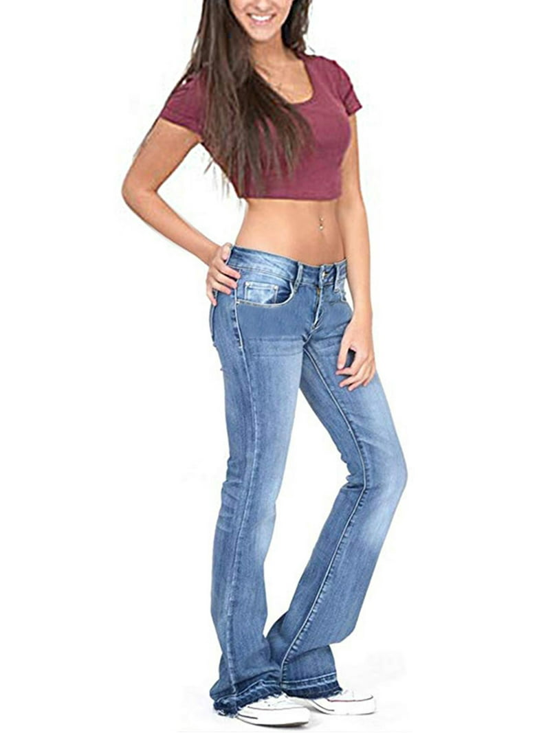 DYMADE Stretch Women's Low Rise Bootcut Jeans with Pockets