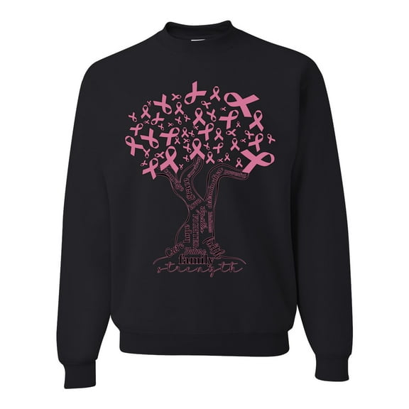 Wild Bobby Breast Cancer Awareness Pink Tree Words of Encouragement Breast Cancer Awareness Unisex Crewneck Sweatshirt, Black, Small