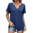 thumbnail image 1 of LYMAYTER ‌V Neck Top for Women Solid Color Short Sleeve Breathable Spring Summer Loose Tees for S-2XL, 1 of 9