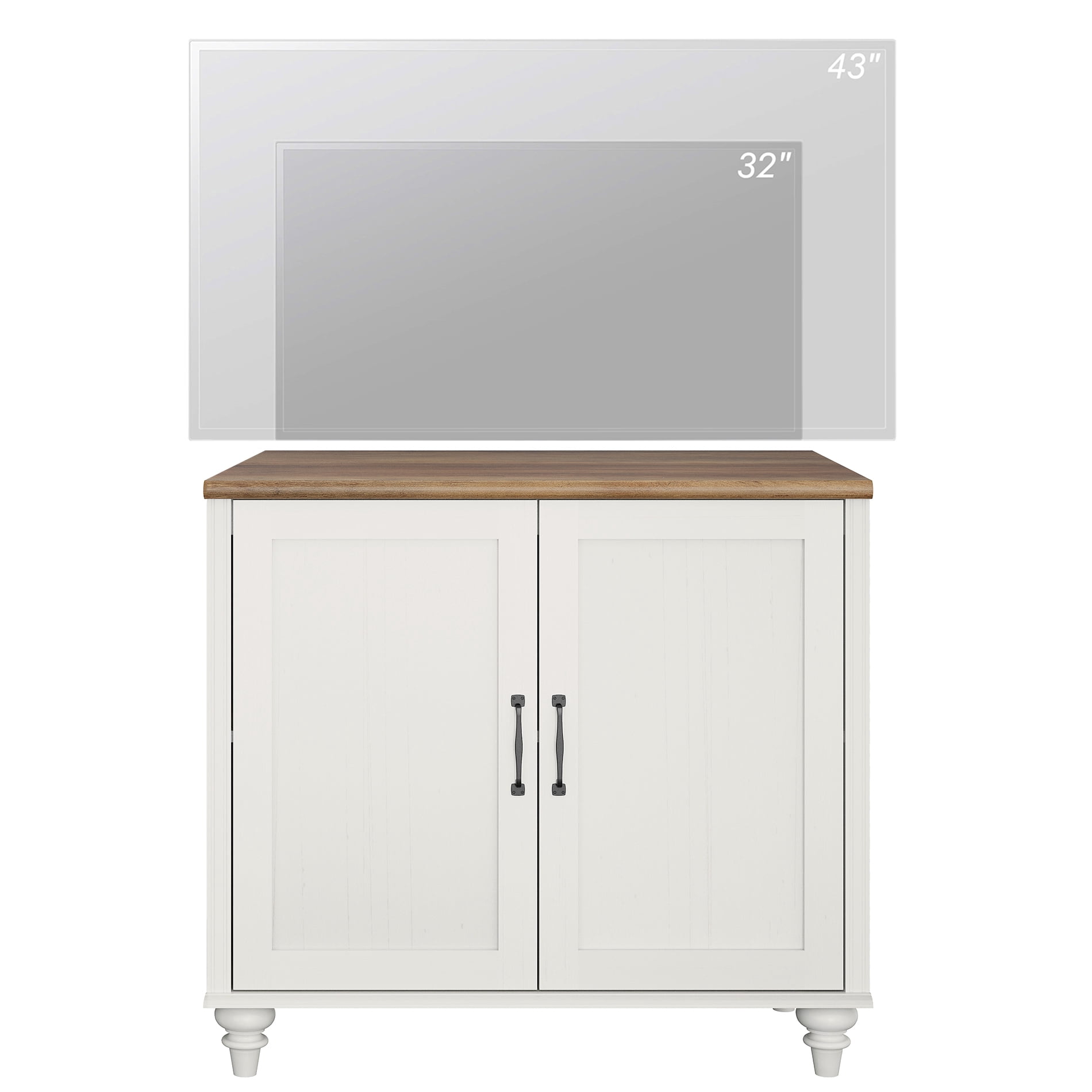 Farmhouse TV Stand For 43 Inch TV With 2 Wood Doors, Wood Universal TV Stand With Storage Cabinets, Entertainment Center TV Console Table For Living Room, Bedroom, White