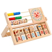 LNKOO Wooden Abacus Toy Multi-Function Clamshell Abacus Smiley Face Clock Computing Children Learning Educational Toys