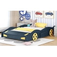 thumbnail image 6 of Full Size Race Car-Shaped Platform Bed with Wheels and Storage, Dark Blue+Yellow, 6 of 9