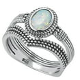thumbnail image 5 of LaRaso & Co His Her Wedding Set Lab White Opal Silver Titanium Unique Bride Groom Rings, 5 of 7