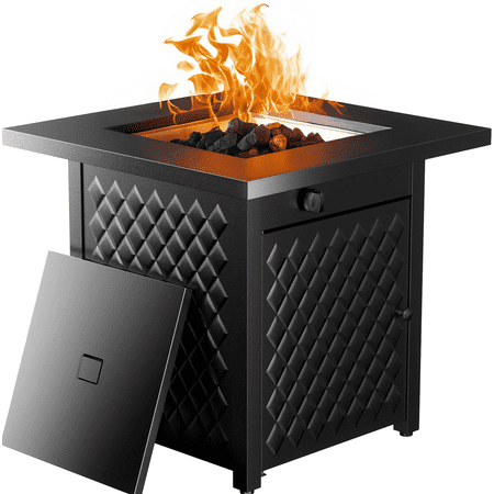 32  Outdoor Propane Fire Pit Table with Lid Lava Rock and 50 000 BTU for Patio Garden Party Black