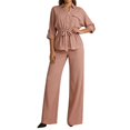 thumbnail image 7 of Purcolt Womens 2 Piece Matching Pant Set Dressy Casual Collared Roll Up Long Sleeve Button Front Shirt Full Length Wide Leg Trousers Business Work Office Outfits, 7 of 7