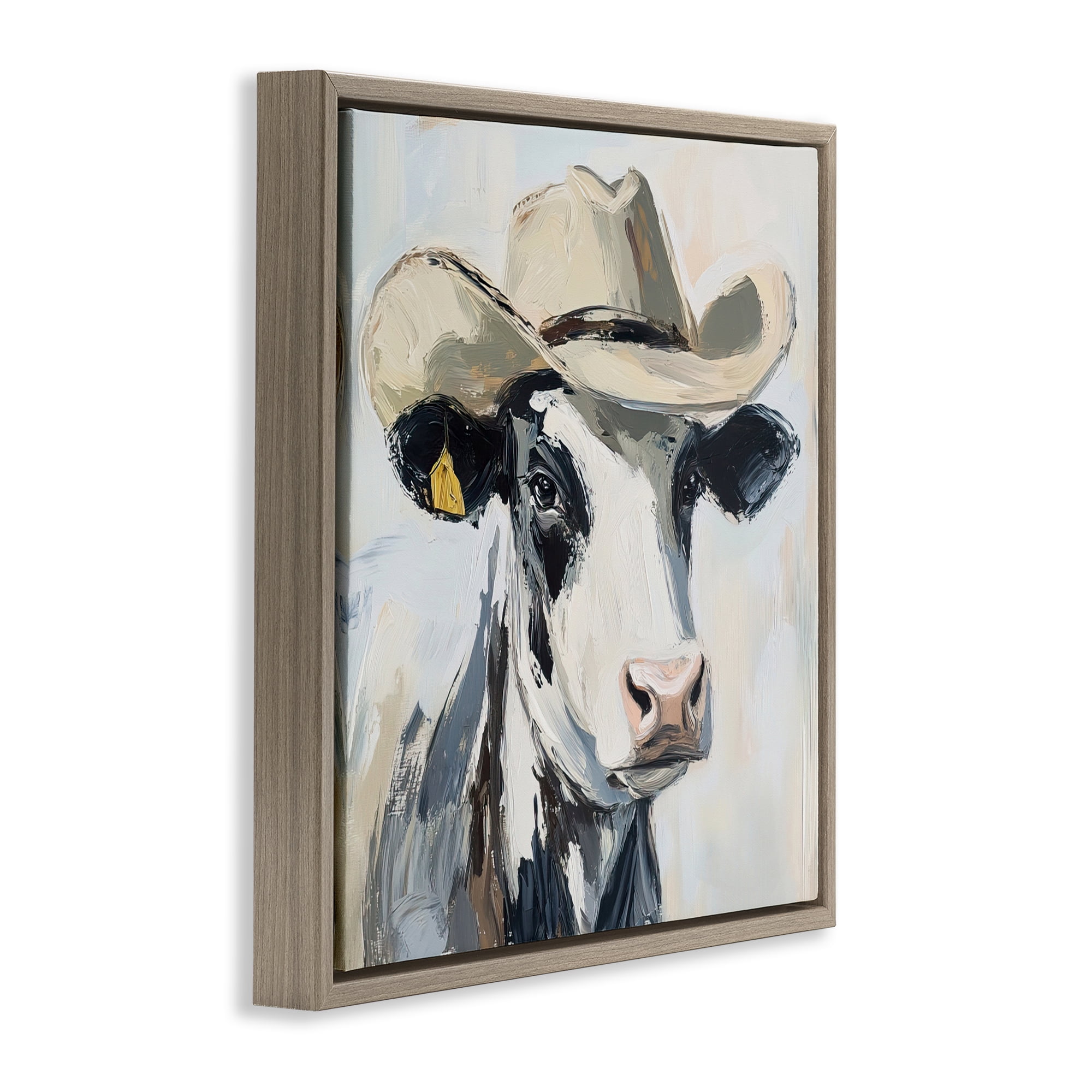 Stupell Industries Cowboy Carl Cow Brown Framed Floater Canvas Wall Art, design by Tina LeCour