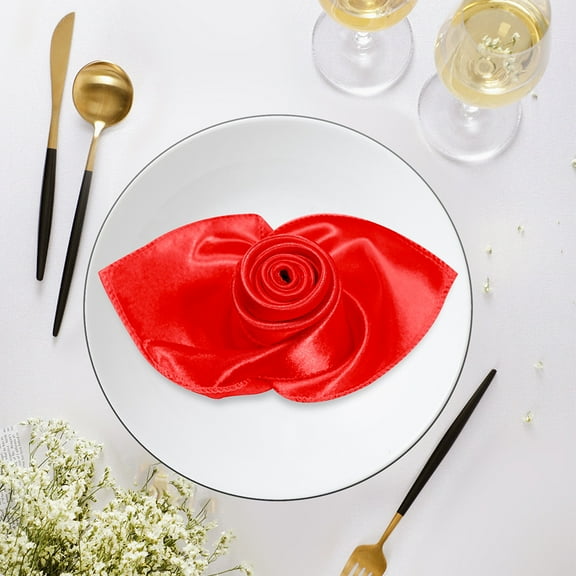XmhyTop 4pcs Square Satin Dinner Napkins, 16.92x16.92 Inches Silky Soft Smooth Table Cloth Napkins for Restaurant Weddings Banquet Party Decoration,Red