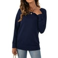 thumbnail image 3 of Asklazy Women's Long Sleeve Crew Neck Knitted Pullover Sweater,Navy Blue,M, 3 of 9