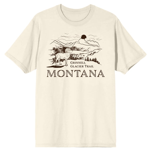 Elevation 7573 Grinnell Glacier Trail Montana Crew Neck Short Sleeve Natural Men's T-shirt
-Large