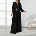 thumbnail image 3 of Skymirror Ladies Prom Jumpsuit Shiny Sequin Wide Leg Long Sleeve Low-cut V Neck Loose Lantern Sleeve Pleated Deep Crotch Temperament Party Elegant Evening Jumpsuit Culottes, 3 of 8