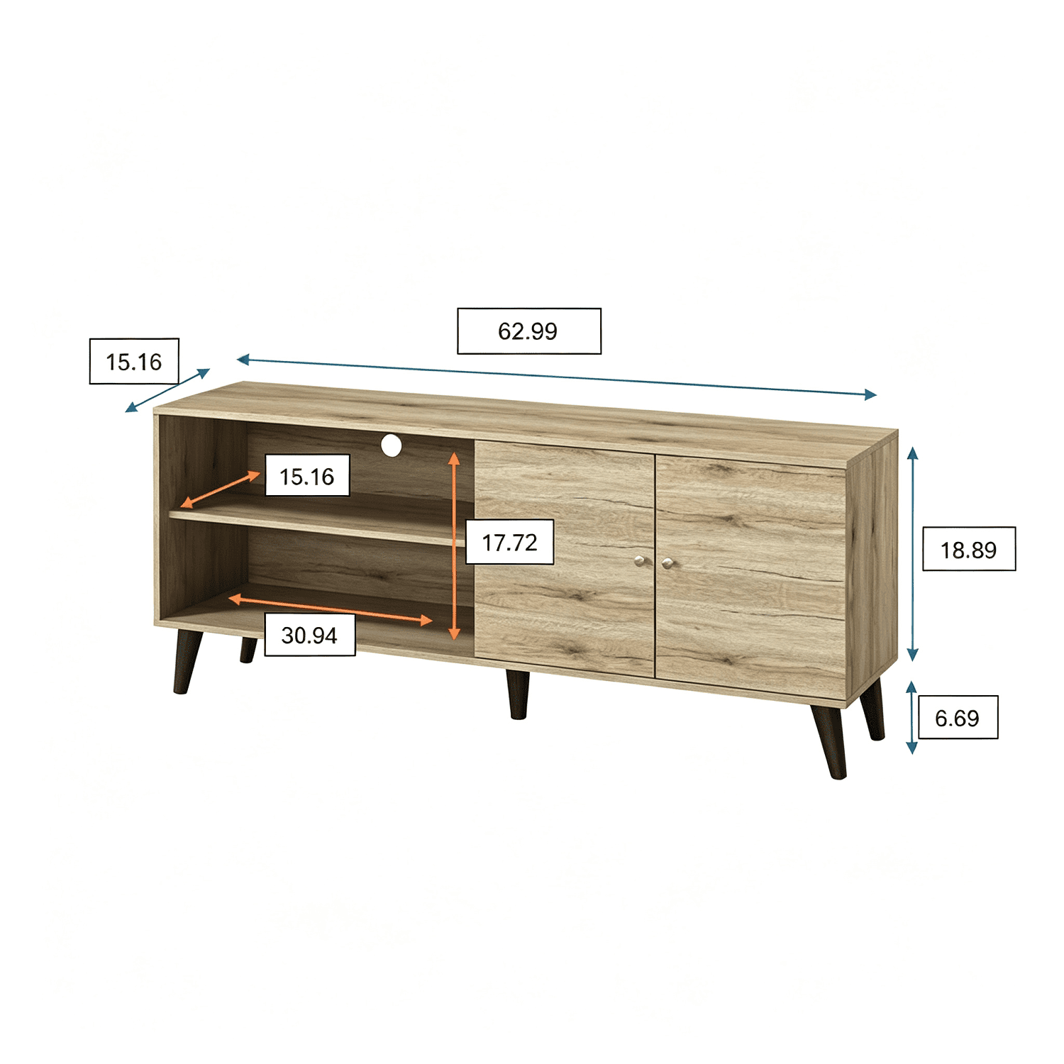 MOONMISS TV Stand for TVs up to 70",with 2 Storage Shelves& 1 Cabinet,Wood Modern Entertainment Centre for TV in Living Room,gray