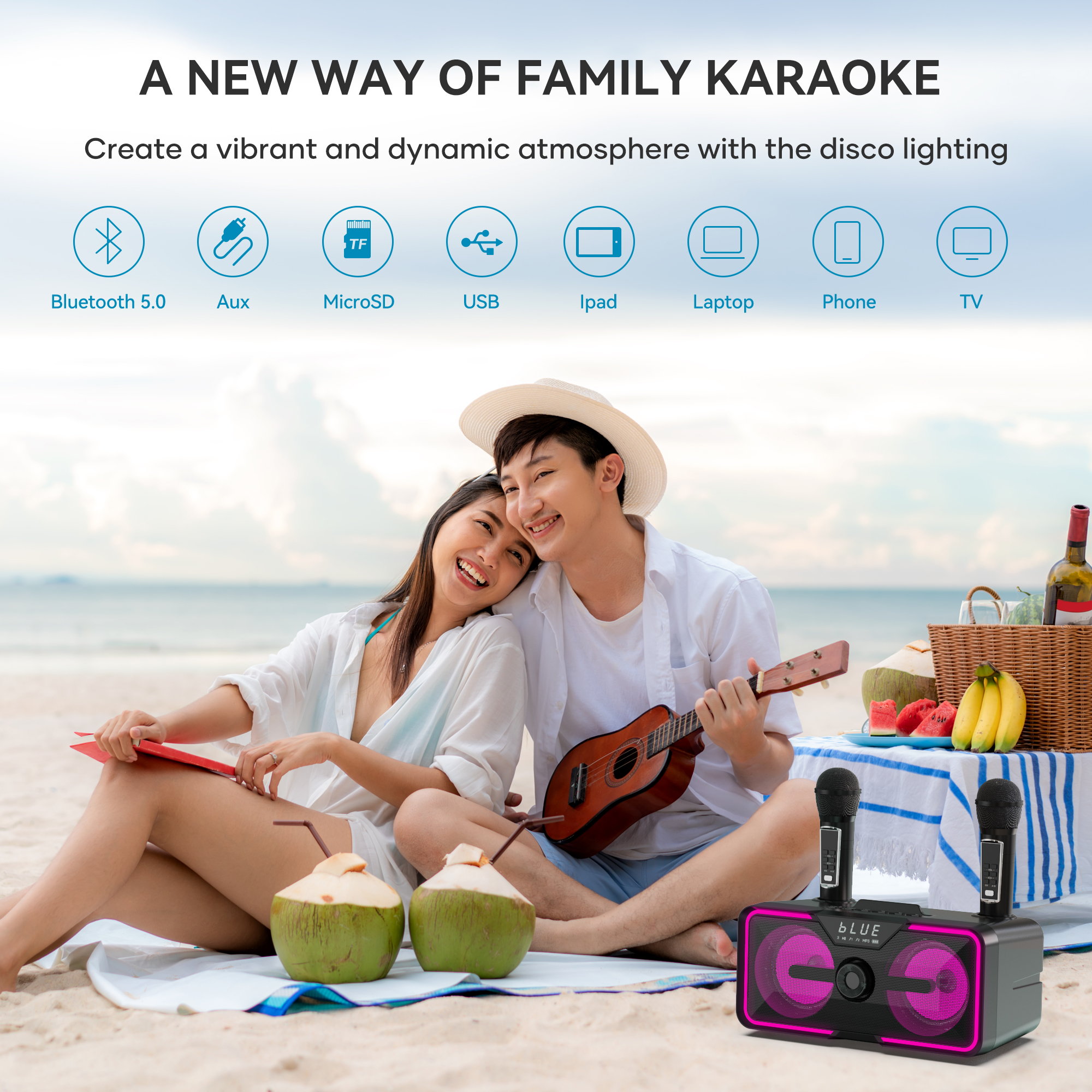 BIGASUO Karaoke Machine with 2 UHF Wireless Microphones photo 6