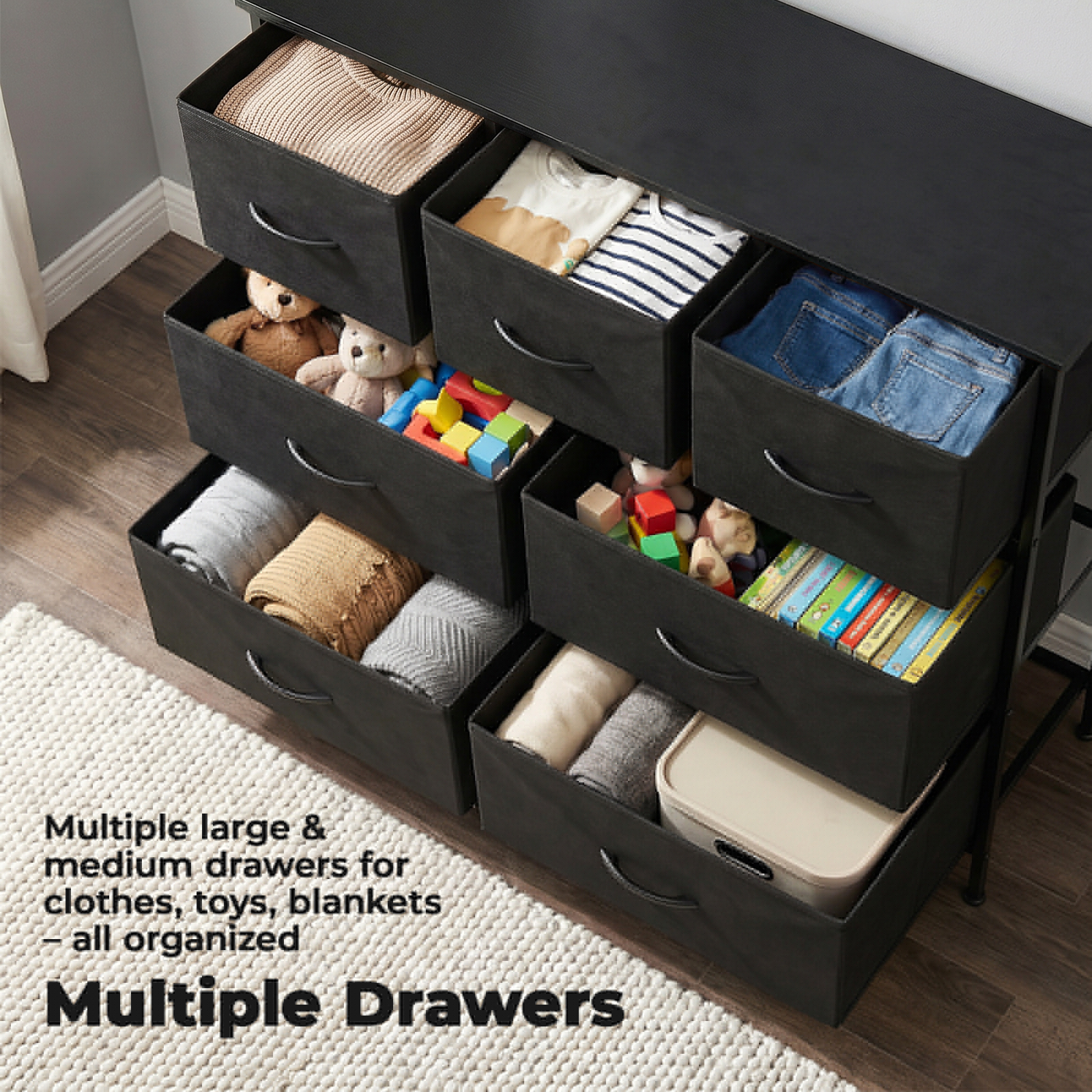 Alvantor Tall Dresser Fabric Storage Tower ,Wooden Top for Kid Room, Closet, Entryway, Nursery