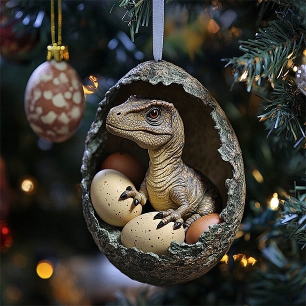 Xihbxyly Huevos de Granja Navideños, Adornos de Patos y Dinosaurios Bebés, Colgante de Árbol Caprichoso, Celebración de La Vida En La Granja, Idea de Regalo Navideño, Juego de 6 Adornos