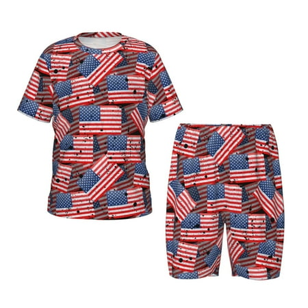 Luyuia America Flags1 Print Girls  2-Piece Tie-Dye Pajama Set  Cute Summer Loungewear with Shirt and Tank Shorts Nightwear-Medium