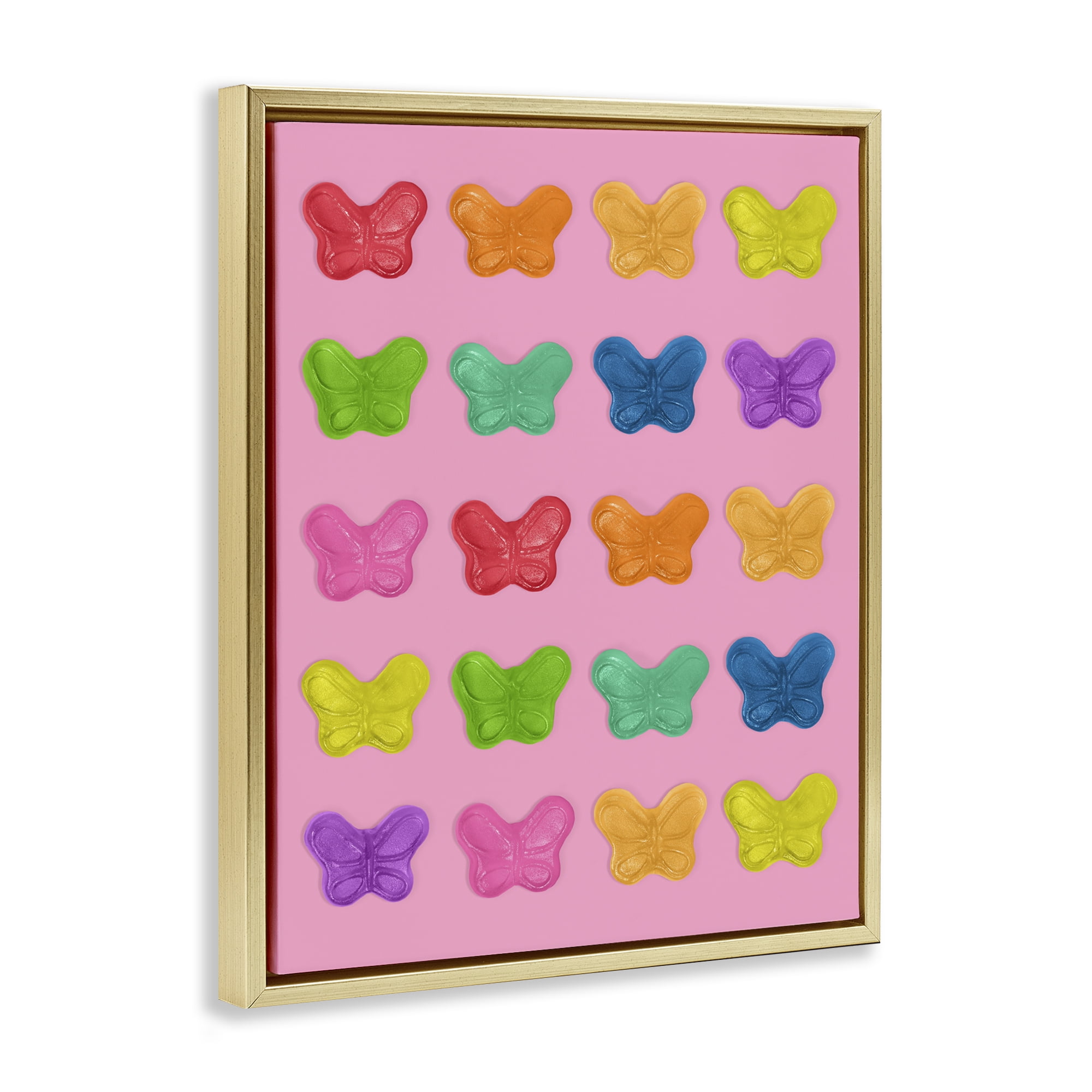 Stupell Industries Colorful Butterflies on Pink Gold Framed Floater Canvas Wall Art, design by LISH Creative
