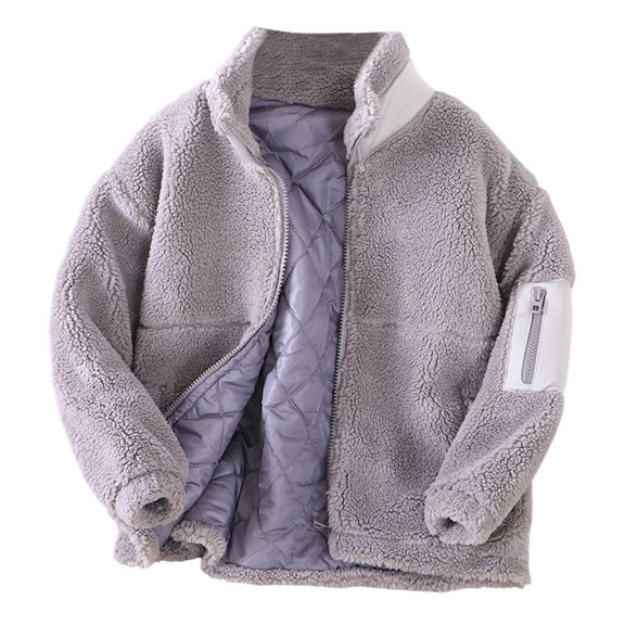 QHFBli Girls Jacket Sherpa Fall Winter Full Zip Fuzzy Coat Outwear with Pockets