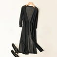thumbnail image 3 of TANGNADE Ladies' Solid Linen Ice Cotton and Knit Cardigan Midi, Black M, 3 of 3