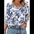 thumbnail image 2 of Blusas de 3/4 con Botones y Cuello en V para Mujer, Ropa Informal de Verano para Vacaciones de Playa, Ropa de Otoño 2025 Estampado Verde S, 2 of 7