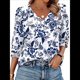 thumbnail image 2 of Blusas de 3/4 con Botones y Cuello en V para Mujer, Ropa Informal de Verano para Vacaciones de Playa, Ropa de Otoño 2025 Estampado Verde XL, 2 of 7