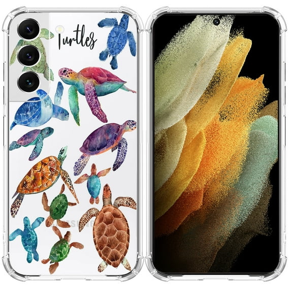 Turtles Clear Case for Samsung Galaxy S22 Plus,Aesthetic Art Design Case for Men Women,Unique Trendy Transparent TPU Bumper Case Cover
