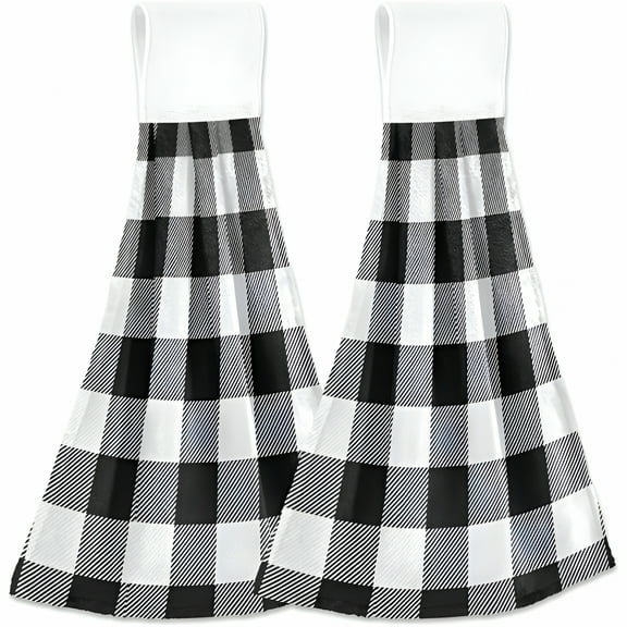 AUQ 2026 New Classic Buffalo Plaid Kitchen Hanging Towels Set of 2,Absorbent Hand Tie Towels Tea Bar Dishcloths Dry Towels for Kitchen Bathroom Home Decor,12 X 17 Inch