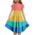 thumbnail image 1 of Zpanxa Robes d'Été pour Filles Manches Courtes Manches Volantées Col Rond Imprimé Floral Taille Poche Robe à Étages Polyester Spandex Jaune 6 Ans, 1 of 4