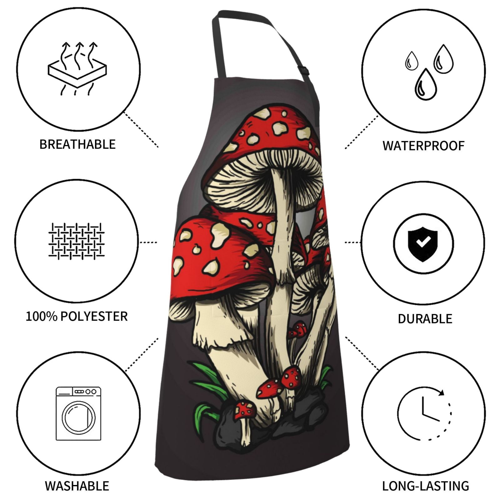 Kdxio Red Mushrooms Apron with Pockets Adjustable Kitchen Aprons for Men Women Waterproof Aprons for Cooking,Drawing,Crafting, Baking Household Cleaning