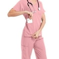 thumbnail image 3 of MLQIDK Womens Scrubs Plus Size Medical Scrub Sets Petite V Neck Scrub Pants and Tops Nursing Scrubs Scrub Joggers Scrubs Jumpsuits Pink XXL, 3 of 5