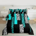 thumbnail image 2 of Manfei Chic Leopard Print Bedding Comforter Set for Female, Cheetah Zebra Animal Twin Comforter Sets, Black Cyan Geometric Reversible Bedding Set, Lightweight Room Decor, 2-Piece, 2 of 8