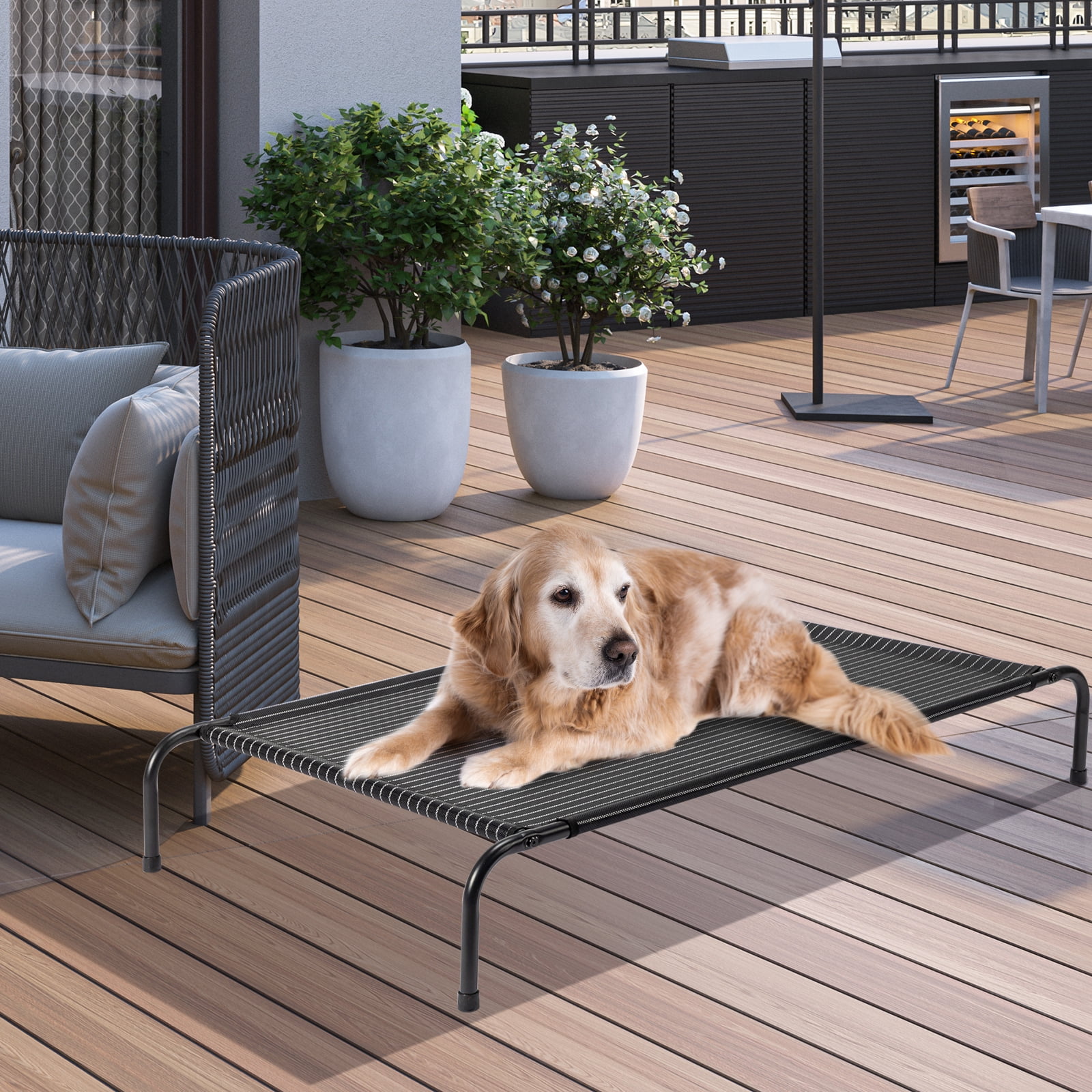 Zimtown  Dog Bed, 50*31*8 in Raised Dog Beds, Washable Outdoor Dog Cot, Chew Proof Pet Bed , Large, Black and White stripes
