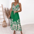 thumbnail image 4 of HKEJIAOI Robes Décontractées en Solde Robe Florale pour Femmes Mode Été Sexy Angleterre Bretelles Réglables Sans Manches Imprimée Col en V Fendue Verte, 4 of 6