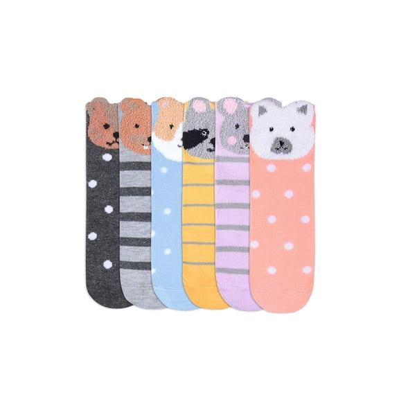 Women 6 Pairs of Picot Animal Printed Cute Anklet Socks