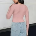 thumbnail image 4 of Women's Long Sleeve Square Neck Crop Top Knitted Slim Fitted Shirts Y2k Trendy Basic Blouse Solid Color Casual Fall Clothes (Pink XL), 4 of 6